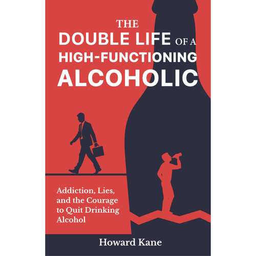 Book cover of 'The Double Life of a High-Functioning Alcoholic' with silhouettes and text on a red and black background.