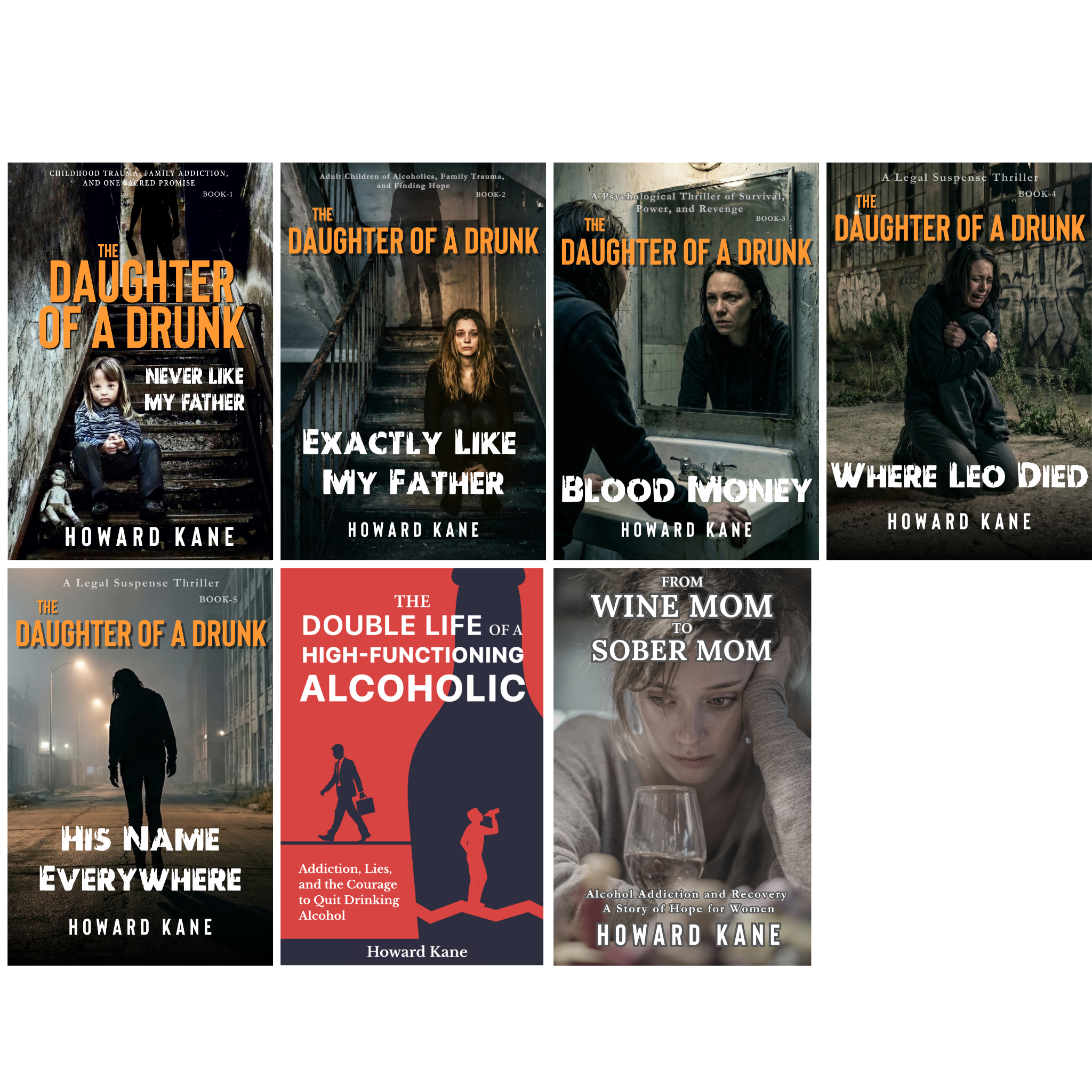 Collection of book covers by Howard Kane on a white background