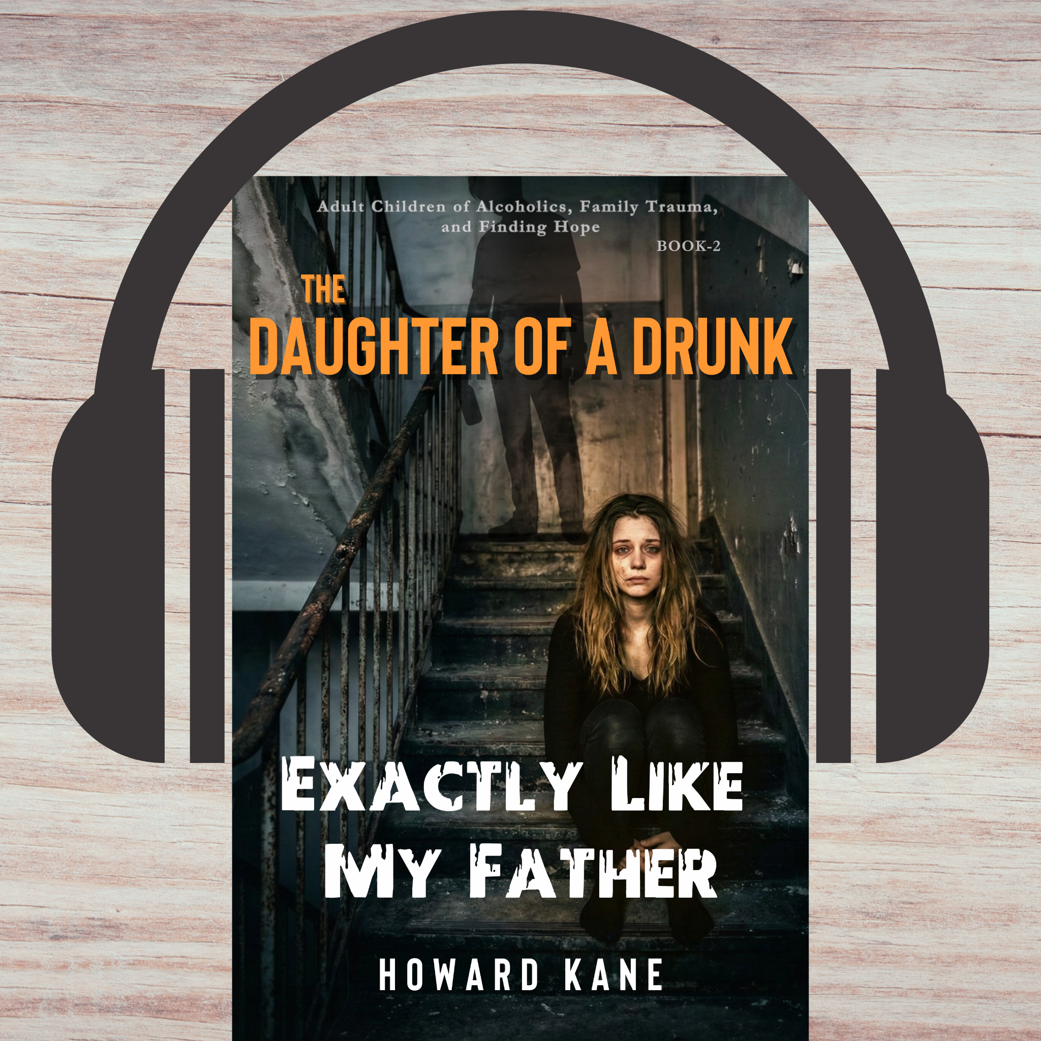 Book cover of 'The Daughter of a Drunk Exactly Like My Father' by Howard Kane with a person on a staircase.