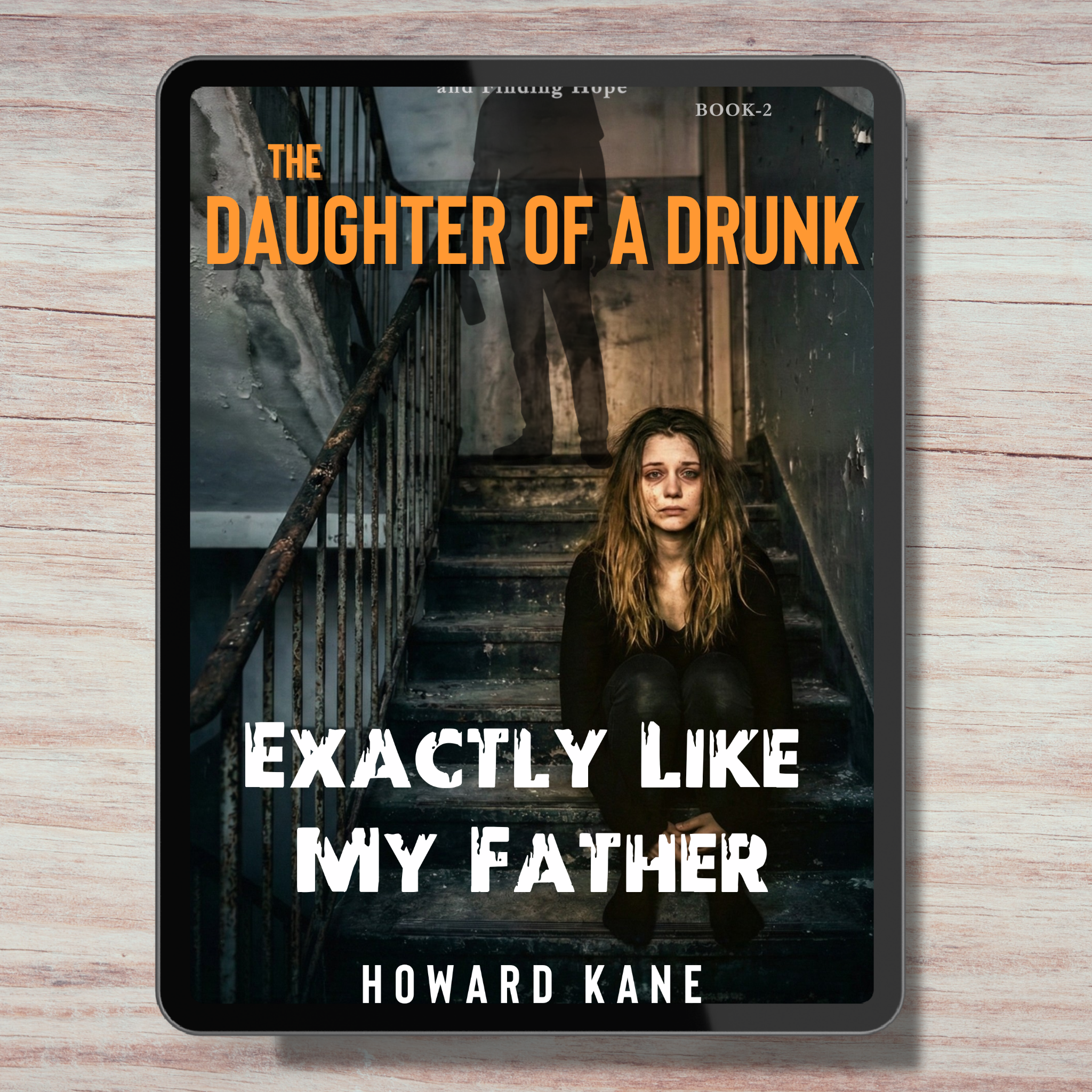 Book cover of 'The Daughter of a Drunk Exactly Like My Father' by Howard Kane on a wooden surface.