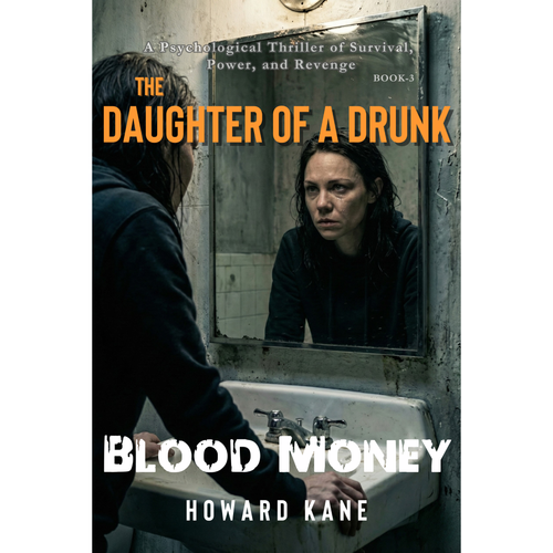 Book cover of 'The Daughter of a Drunk: Blood Money' by Howard Kane, showing a person looking into a mirror in a bathroom.