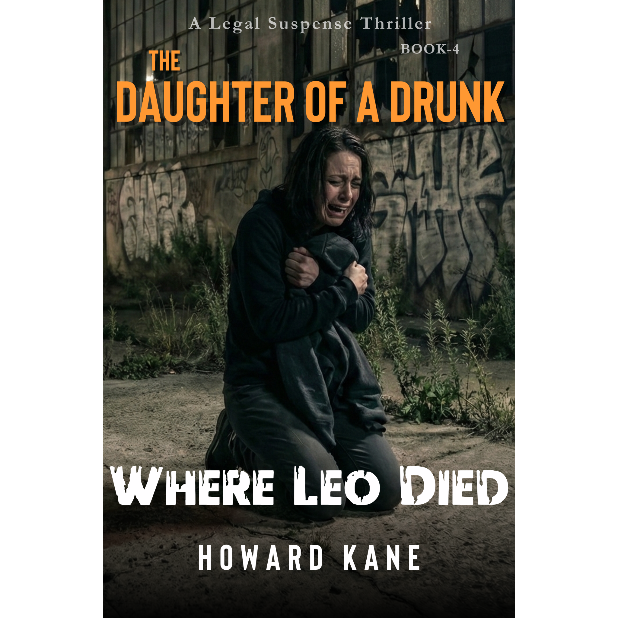 Book cover of 'The Daughter of a Drunk: Where Leo Died' by Howard Kane with a person in an urban setting.