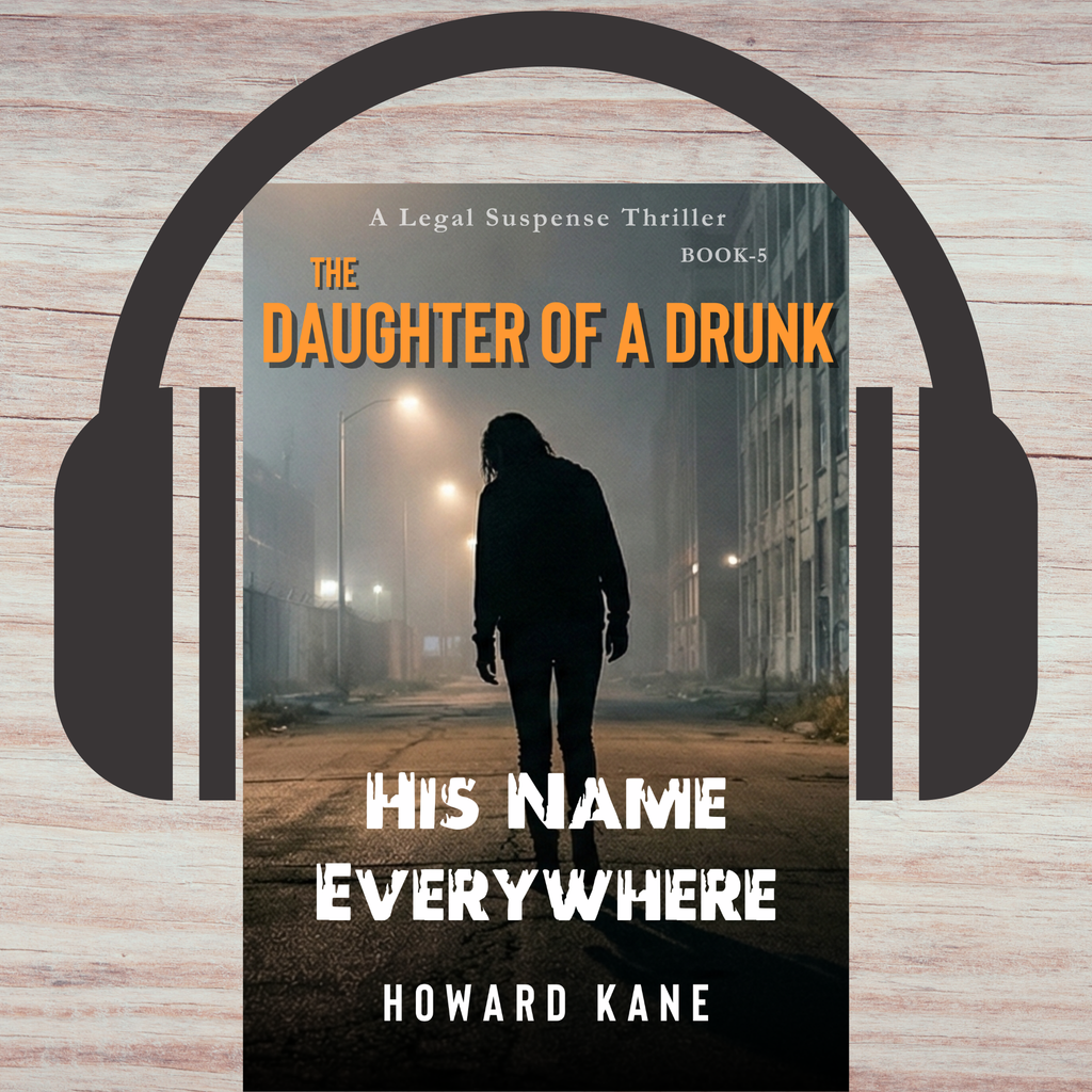 Book cover of 'The Daughter of a Drunk' with silhouette and headphones, on a wooden background